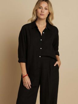 FABULOUS - Black Solid Collar Neck Shirt