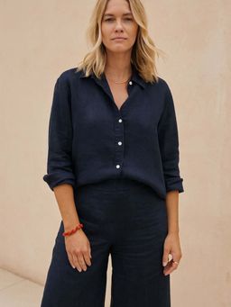 FABULOUS - Navy Blue Solid Collar Neck Shirt