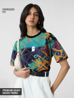 The Souled Store - Originals: Rotary Women Oversized Multi-Color T-shirt