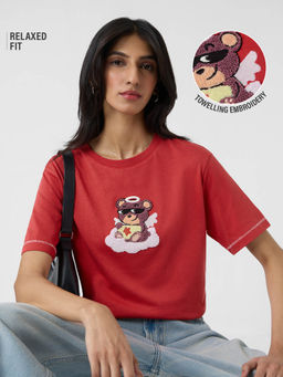 The Souled Store - Originals Relaxed : Angel Teddy Women Relaxed Fit Red T-shirt