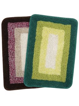 Saral Home - Soft Cotton Bathmat Set of 2 (Green & Brown, 35 x 50 cm)