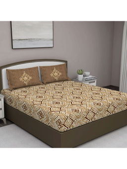 GM - Brown Damask 180 Tc Cotton Queen Bedsheet With 2 Pillow Covers