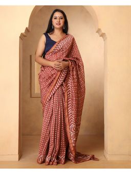 Mayurie - Dayita Chanderi Dabu Print Saree With Unstitched Blouse