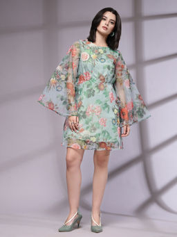 KASSUALLY - Floral Printed Bell Sleeves A-Line Mini Dress