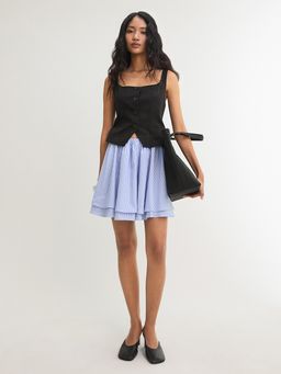 Pomelo - Sleeveless Square Neck Button Front Top - Black