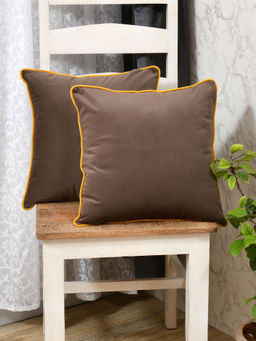 The Home Story - Clasiko Velvet Cushion Covers Caramel Brown with Piping (Set of 2)
