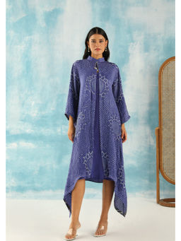 Twenty Nine - Women Silk Blue Asym Shift Dress