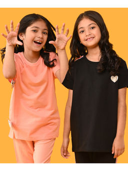 ANTHRILO - Peach Bow & Black Heart Girls Short Sleeves T-Shirt (Pack of 2)