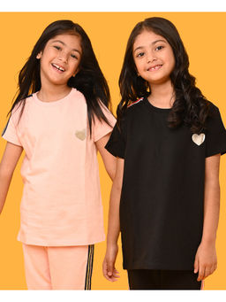 ANTHRILO - Pink Heart & Black Heart Girls Short Sleeves T-Shirt (Pack of 2)