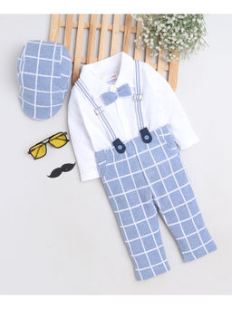 Bumzee - Sky Blue Boys Full Sleeves Shirt Pant with Suspender & Cap (Set of 4)