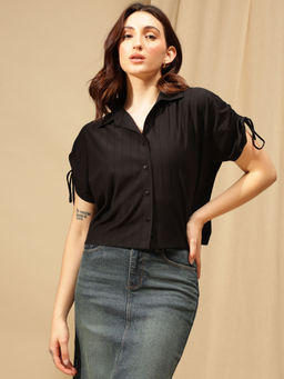 Xpose - Women Black Cuban Collar Casual Shirt