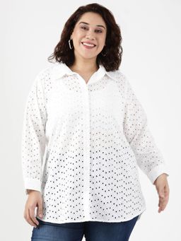 THE PINK MOON - White Cotton Eyelet Embroidered Shirt