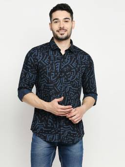 Spykar - Navy Blue Cotton Full Sleeve Printed Shirt for Men