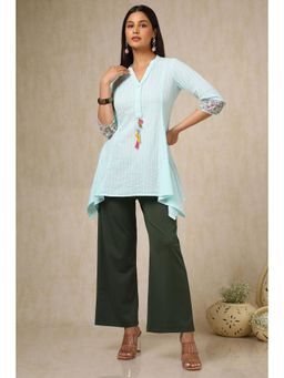 Soch - Womens Olive Viscose Blend Solid Palazzo