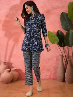 Gahan - Cotton Floral Printed Navy Blue Co-Ord (Set of 2)