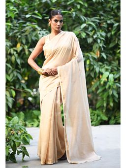 Unnati Silks - Cream Plain Chanderi Sico Saree & Kalamkari Unstitched Blouse UNM81561