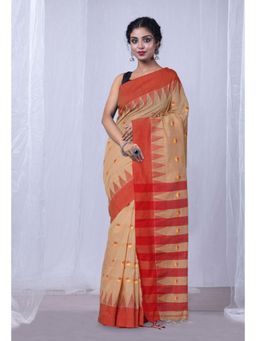 Unnati Silks - Beige Pure Handloom Bengal Cotton Linen Saree without Blouse - UNM81585