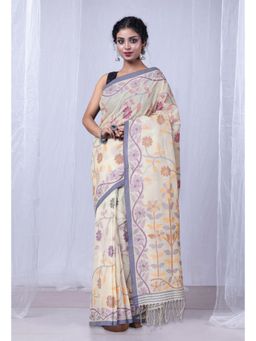 Unnati Silks - Cream Pure Handloom Bengal Cotton Saree without Blouse - UNM81590