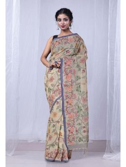 Unnati Silks - Cream Pure Handloom Bengal Cotton Saree without Blouse - UNM81591