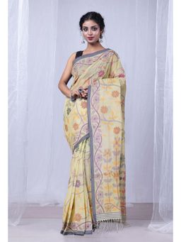 Unnati Silks - Cream Pure Handloom Bengal Cotton Saree without Blouse - UNM81592