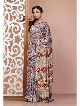 Unnati Silks - Blue Bagru Printed Gaji Soft Silk Saree & Unstitched Blouse UNM81610