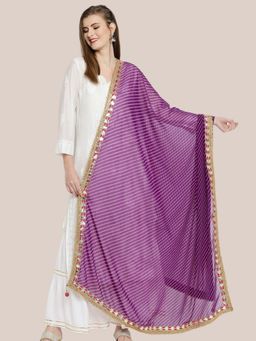 Dupatta Bazaar - Womens Purple Georgette Dupatta with Stripes Print and Gota Patti Border
