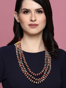 PANASH - Gold-Plated Red Beads Layered Handcrafted Necklace