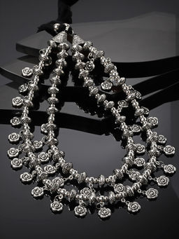 PANASH - Oxidised Silver-Plated Floral Shaped Layered Handcrafted Necklace