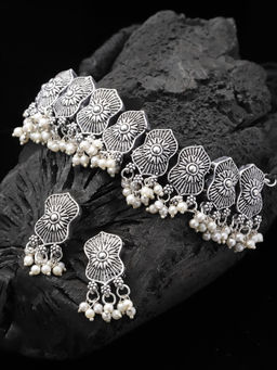 PANASH - Oxidised Silver-Plated Pearl Handcrafted Jewellery Set