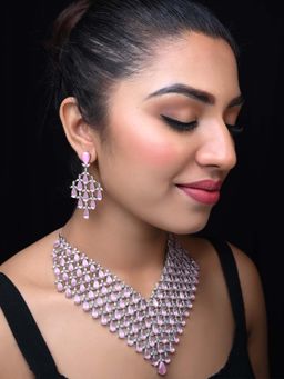 AG'S - Baby Pink American Diamond Necklace Set