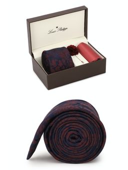 Louis Philippe - Men Maroon Printed Tie Pocket Square & Lapel Pin