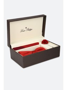 Louis Philippe - Men Red Solid Bow Tie Lapel Pin & Pocket Square