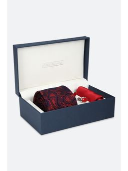 Peter England - Men Maroon Printed Tie Pocket Square & Cufflinks