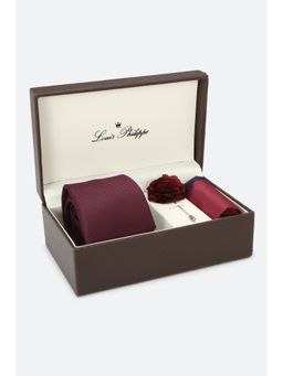 Louis Philippe - Men Purple Textured Tie Pocket Square & Lapel Pin