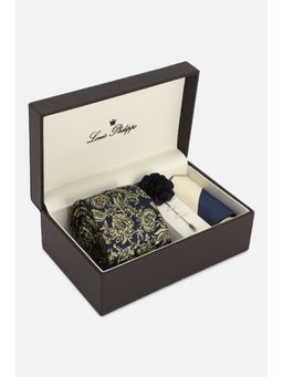 Louis Philippe - Men Black Printed Tie Pocket Square & Lapel Pin