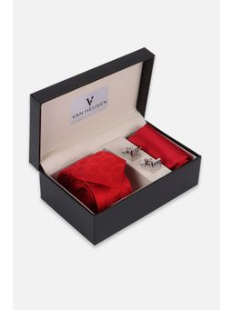 Van Heusen - Men Red Tie Pocket Square & Cufflinks