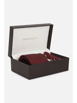 Peter England - Men Maroon Embroidered Tie Pocket Square & Cufflinks