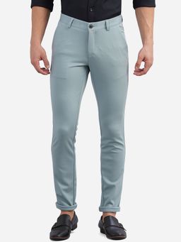 JadeBlue - Men Solid Sky Blue Cotton Venice Fit Casual Trouser