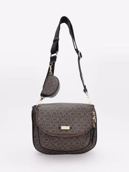 Calvin Klein - Logo Brown Pvc Crossbody Sling Bag with Detachable Strap & Pouch