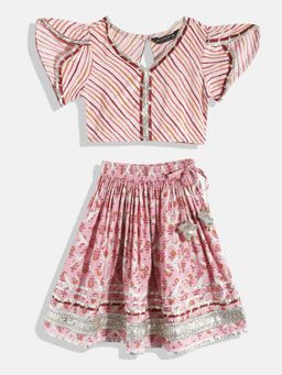 Readiprint - Straight Style Silk Pink Printed Choli and Lehenga (Set of 2)