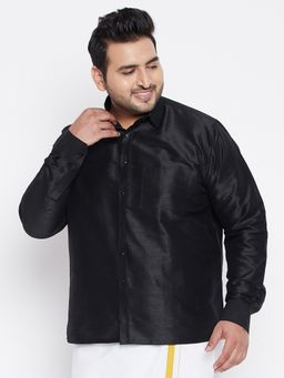 Vastramay - Men Black Silk Blend Ethnic Shirt