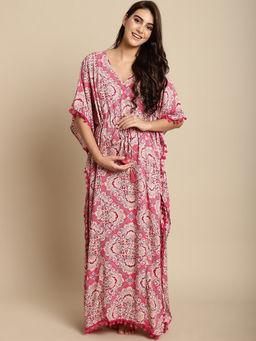 Secret Wish - Pink Printed Rayon Maternity Kaftan
