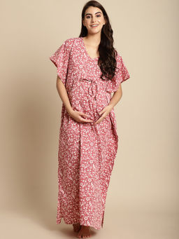 Secret Wish - Pink Floral Cotton Maternity Kaftan