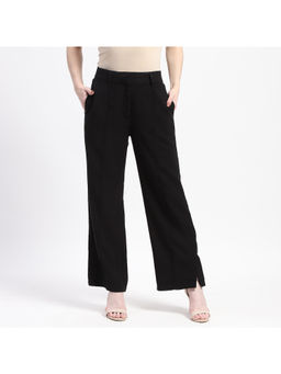 Madame - Black Solid Wide-Leg Trouser