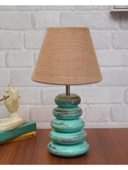 Homesake - Wood Table Lamp Algae Multi-Pebble Jute
