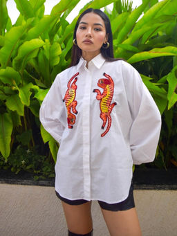 Uptownie - Women Cotton Sequinned White Shirt