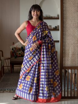 Suta - Multi Color Checked Pure Cotton Saree without Blouse