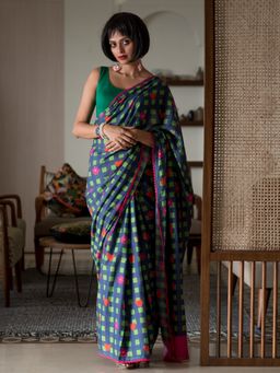 Suta - Multi Color Checked Pure Cotton Saree without Blouse