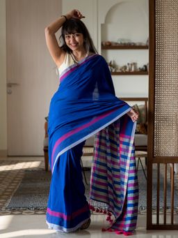 Suta - Multi Color Stripe Cotton Blend Saree with Unstitched Blouse