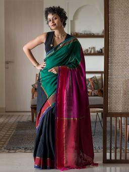 Suta - Multi Color Woven Design Cotton Blend Saree with Unstitched Blouse